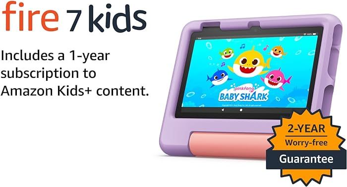 Amazon Fire 7 Kids Tablet - ages 3-7. 7" screen, 10-hour battery, fast processor, kid-proof case ... | Amazon (US)