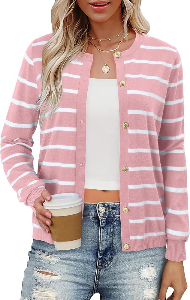 onlypuff Cardigan for Women Dressy Button Down Sweaters Work Cardigans Trendy Clothes Long Sleeve... | Amazon (US)