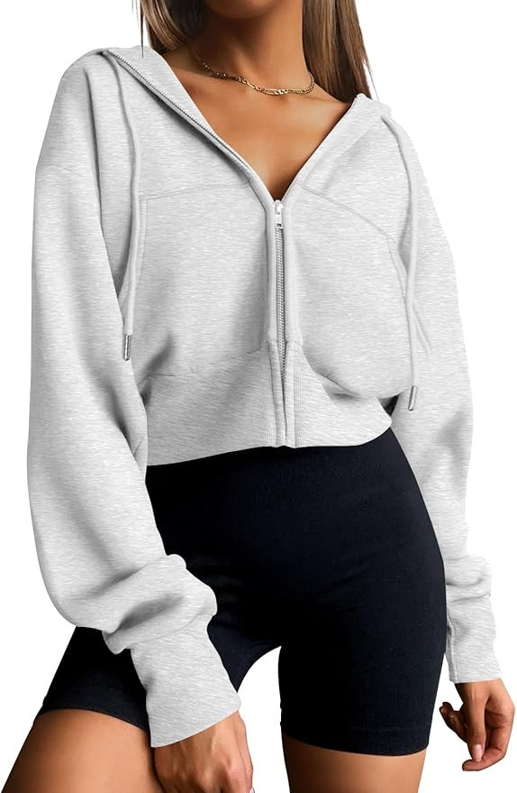 Trendy Queen Womens Zip Up Cropped Hoodies Long Sleeve Sweatshirts Casual Jackets Fall Fashion 20... | Amazon (US)