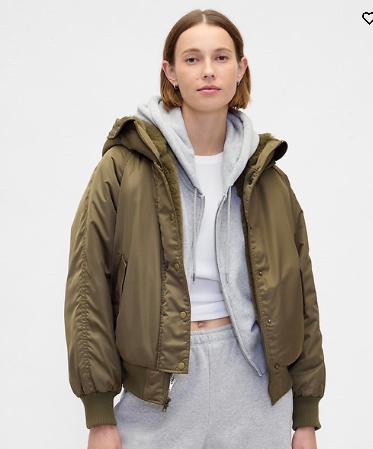 Olive green bomber jacket with faux fur hood 

Great for winter ! 
Gap style 

#LTKSaleAlert #LTKSeasonal #LTKOver40