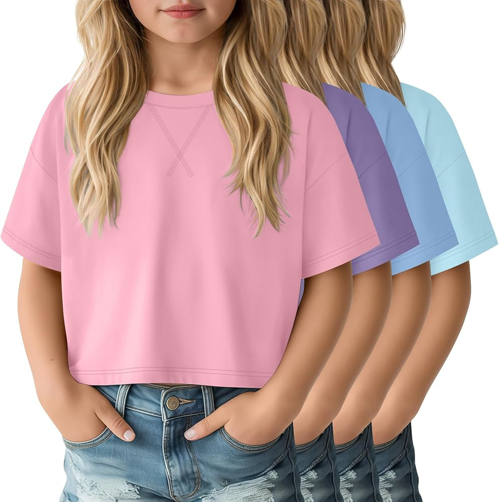 4 Pack Girls Athletic Shirts Crop Tops | Amazon (US)