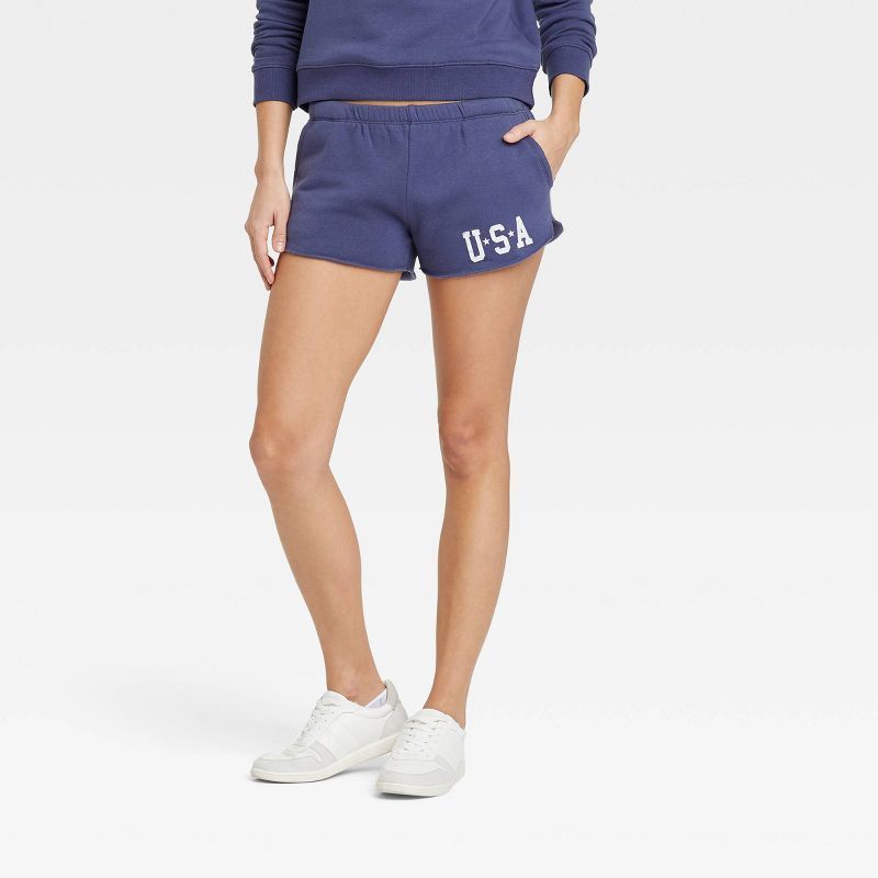 Women's USA Graphic Jogger Shorts - Blue | Target