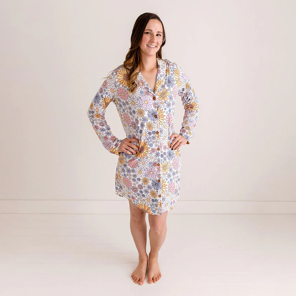 Floral White Women's Luxe Pajama Dress | Presley Jane | Posh Peanut