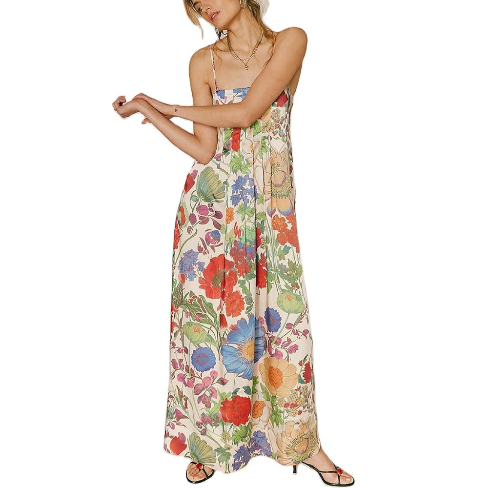 Amiblvowa Women Floral Maxi Dress Sexy Sleeveless Backless A-Line Long Flowy Dress Back Cut Out S... | Amazon (US)