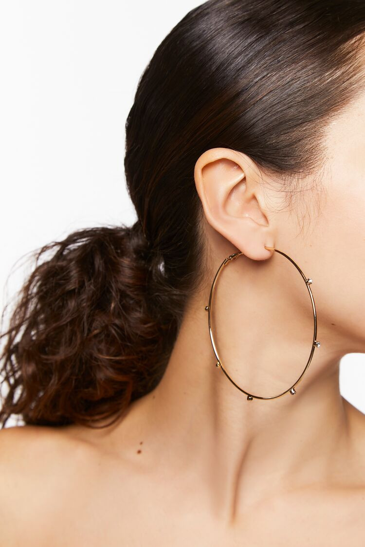 Women's Oversized Rhinestone-Studded Hoop Earrings in Gold | Forever 21 (US)
