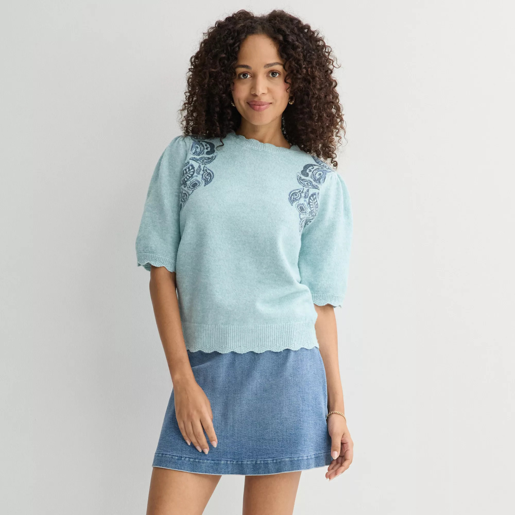 Women's Farmers Market Short Sleeve Embroidered Sweater | Kohl's