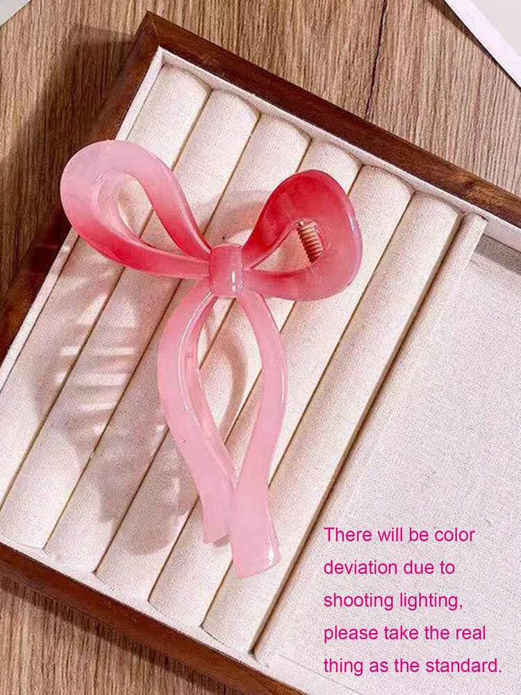 1pc Bag Pink 4.3inch Ribbon Bow Plastic Hair Claw Clip, Suitable For Daily Use Hair Accessories Bow Hair Clips | SHEIN