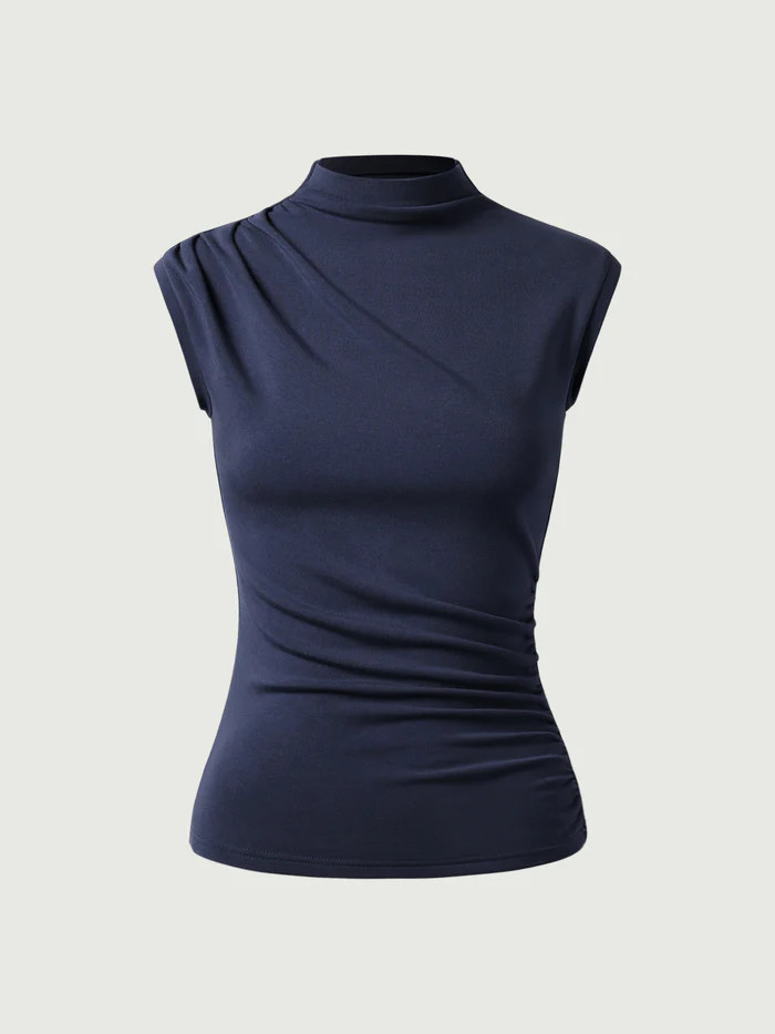 Asymmetrical Ruching Mockneck Tank Top | OGL
