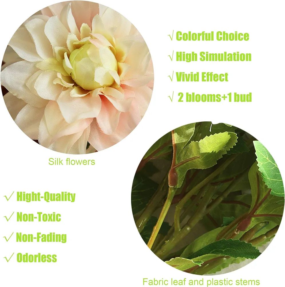 cn-Knight Artificial Flower 12pcs 21'' Long Stem Silk Dahlia with 2pcs Blooms and 1pcs Bud Faux C... | Amazon (US)