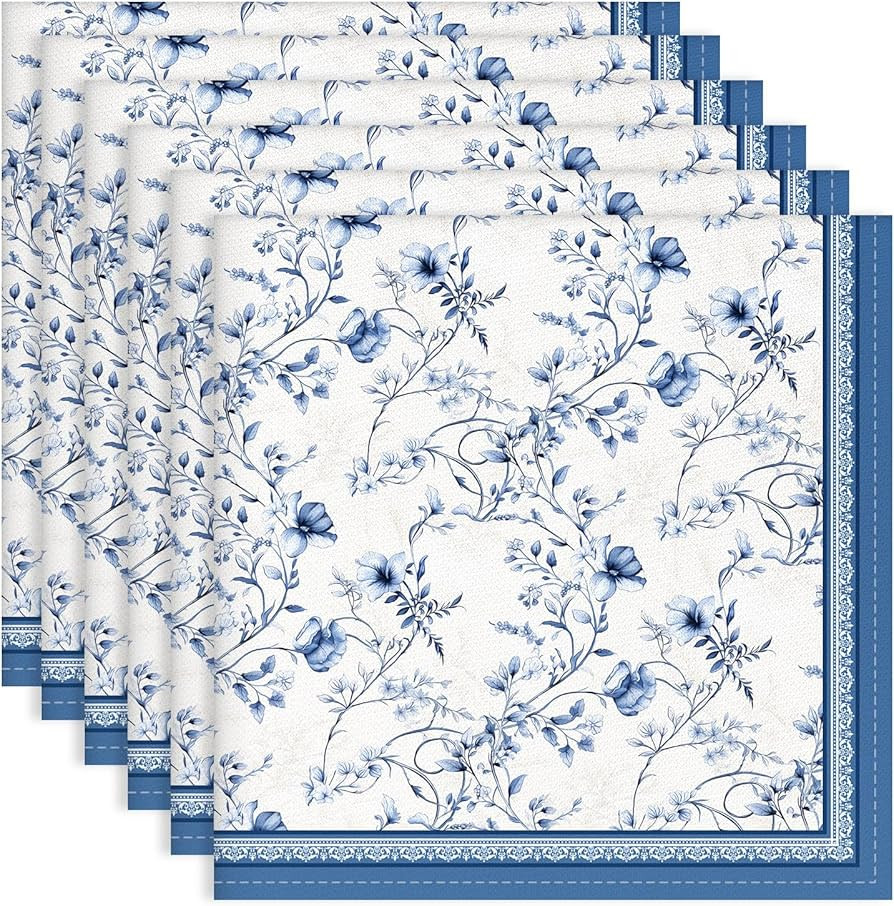 Blue Rose Watercolor Floral Print Cloth Napkins 100% Cotton, 18" X 18" Dinner Napkins Cloth Set, ... | Amazon (US)