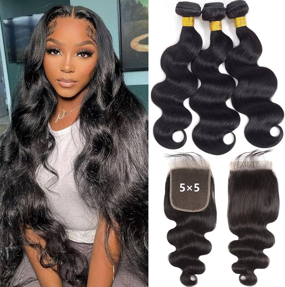 12A Body Wave 3 Bundles with 5×5 HD Lace Closure (14 16 18+12") 100% Unprocessed Brazilian Virgi... | Amazon (US)
