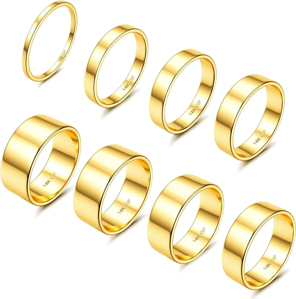 LOYALLOOK 8Pcs Gold Rings Stainless Steel Stacking Rings for Women Statement Bands Plain Finger R... | Amazon (US)