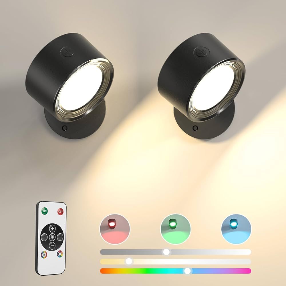 LED Wall Lights 2 Pcs with Remote, RGB Ambience Wall Sconces Lamp 3000mAh Rechargeable Battery Op... | Amazon (US)