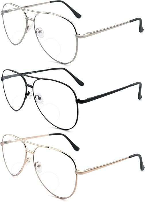 3 Pack Bifocal Reading Glasses for Women Men, Aviator Bi-focal Readers Glasses Dual Focal Eyewear... | Amazon (US)
