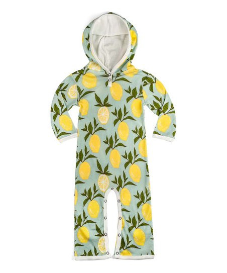 Blue & Yellow Lemon Organic Cotton Hooded Playsuit - Infant | Zulily