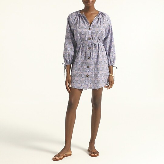 Tie-sleeve button-front organic cotton dress in Liberty® Club Nouveau floral | J. Crew US