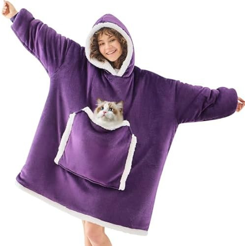 JOYWOO Purple Wearable Blanket Hoodie,Oversized Cat Lovers Sweatshirt Blanket for Adult,Birthday ... | Amazon (US)