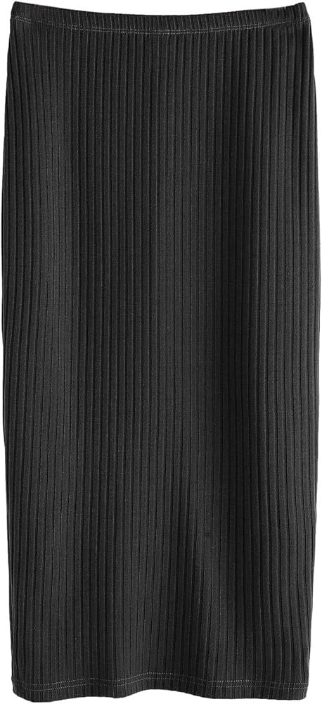 Amazon.com: SheIn Women's Basic Plain Stretchy Ribbed Knit Split Full Length Skirt Black Large: C... | Amazon (US)