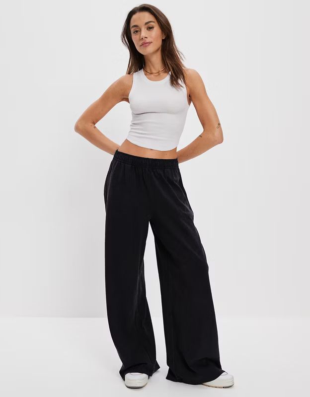 AE Sun Set Super High-Waisted Baggy Wide-Leg Knit Pant | American Eagle Outfitters (US & CA)