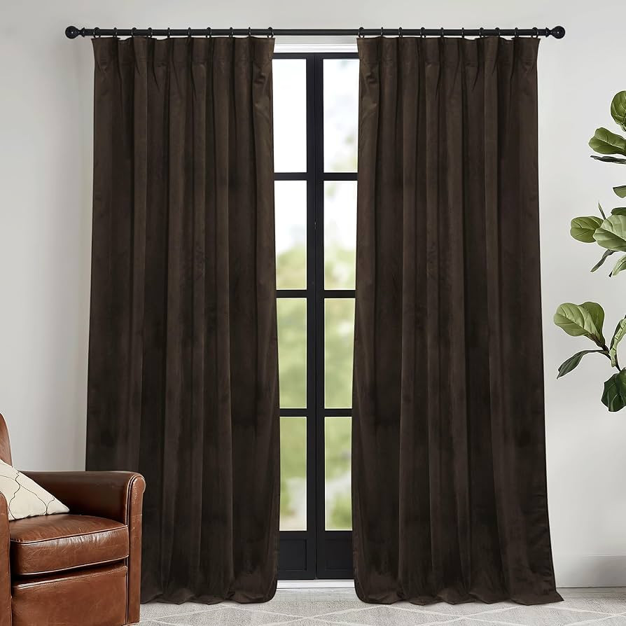 RYB HOME Brown Blackout Curtains 84 inches Long Velvet, Room Darkening Thermal Insulated Drapes w... | Amazon (US)