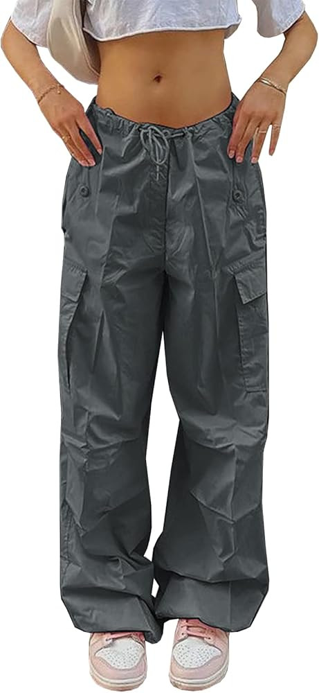 Neyaolk Parachute Pants for Women, Cargo Pants Women Baggy, Y2K Low Waist Wide Leg Baggy Relaxed ... | Amazon (US)
