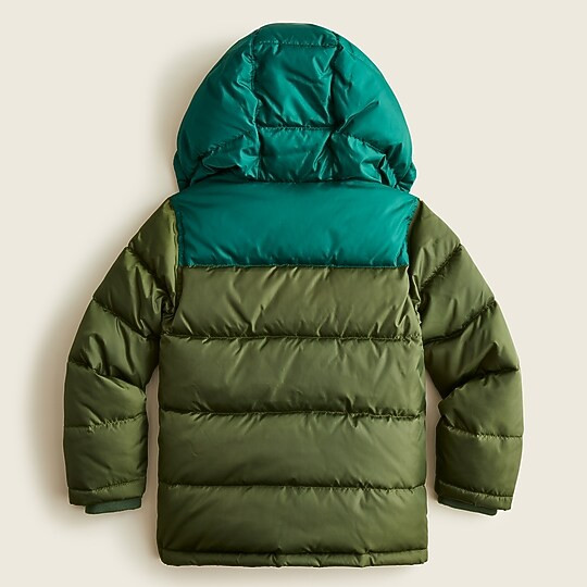 Kids' colorblock puffer jacket with eco-friendly PrimaLoft® | J. Crew US