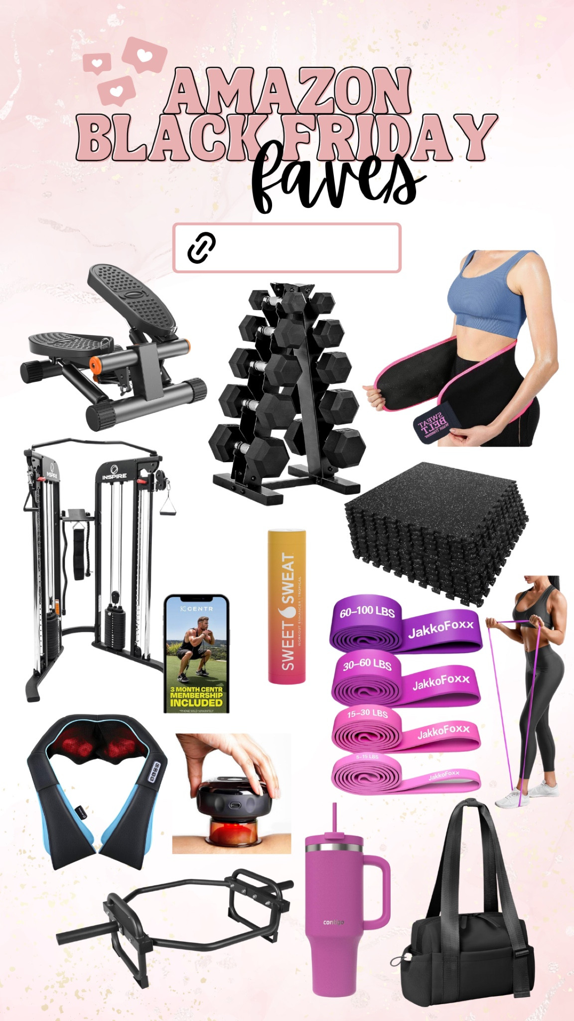 Some of my favorite fitness/home gym equipment. Dumbbells, cable machine, bands, neck massage, sweat band/g, stair stepper, and the best home cupping set!

#LTKCyberWeek #LTKFitness #LTKFindsUnder50