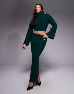 Wanderdoll Exclusive Mabel deep fold-over waistband maxi skirt in forest green - part of a set | ASOS (Global)