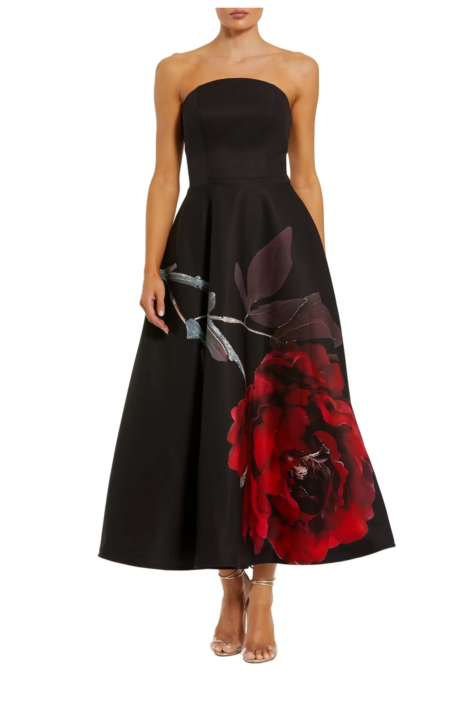 Mac Duggal Crepe Printed Strapless Midi Dress With Pockets | Nordstrom | Nordstrom