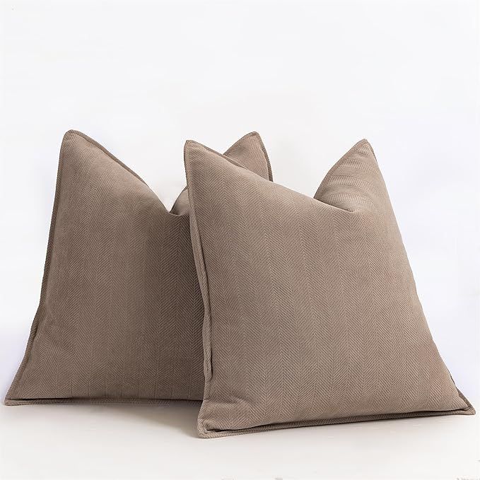ZWJD Khaki Pillow Covers 22x22 Set of 2 Chenille Pillow Covers with Elegant Design Soft and Luxur... | Amazon (US)
