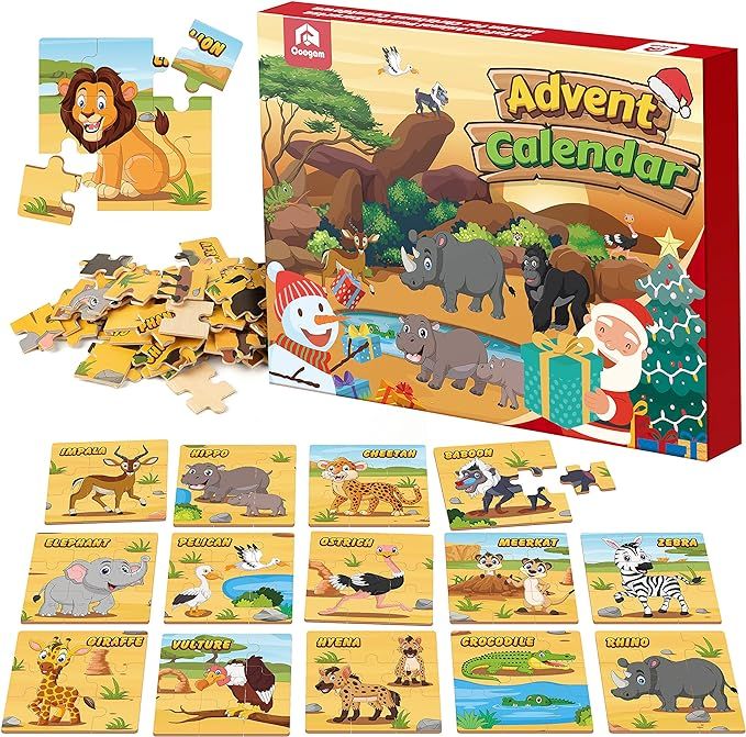 Coogam Wooden Puzzle Advent Calendar, 2021 Christmas Countdown Calendar Decoration Gift Box Set o... | Amazon (US)