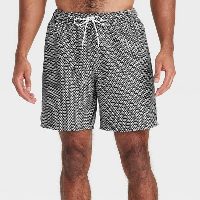 Men's 7" Swim Shorts - Goodfellow & Co™ Black L: Mesh Liner, UPF 50+, Geometric Pattern | Target