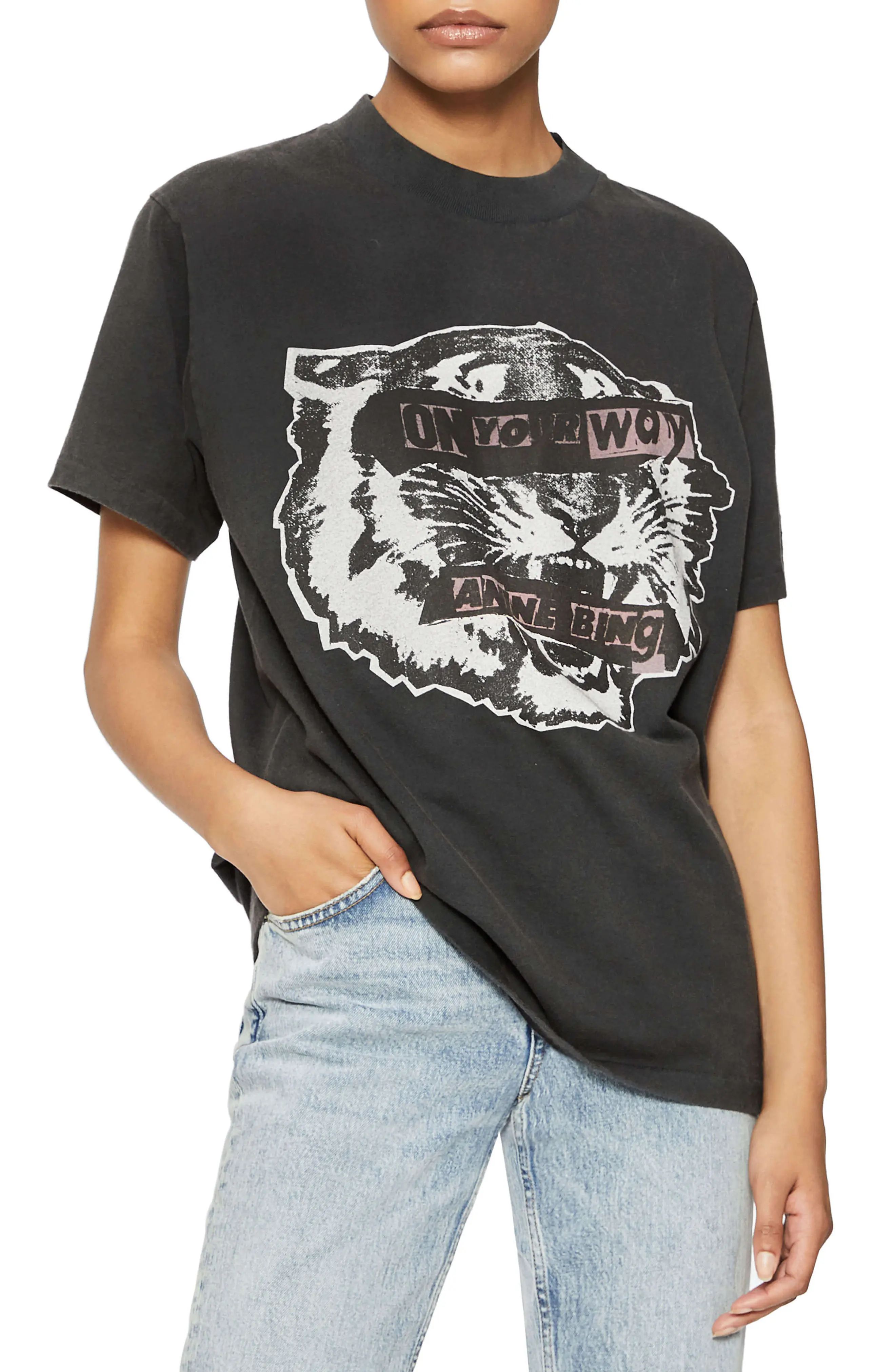 Women's Anine Bing Graphic Tee, Size X-Small - Grey | Nordstrom