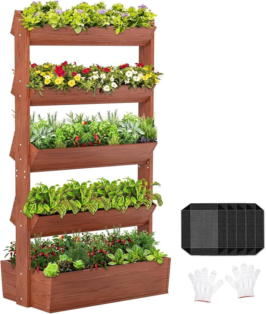 Wooden Vertical Raised Garden Bed, 5 Tier Garden Planters Raised Beds Freestanding Plant Stand Fl... | Amazon (US)
