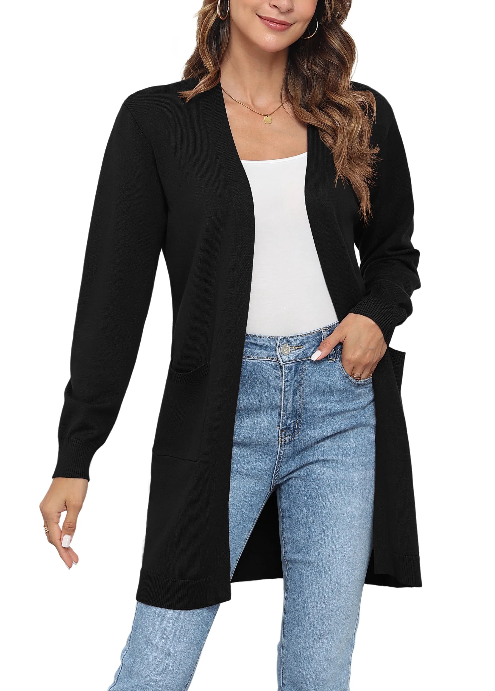 Uvplove Womens Classic Draped Long Sleeve Open Front Casual Knit Sweater Cardigan,Black,S,S-2XL | Walmart (US)