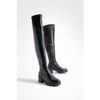 Womens Over The Knee Block Heeled Boots - Black - 4, Black | Boohoo.com (UK & IE)