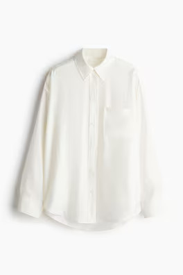 Oversized Poplin Shirt - Long sleeve - Long - White - Ladies | H&M US | H&M (US + CA)