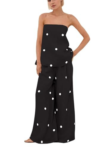 MISSACTIVER Women Polka Dot Tube Top Pant Set Spot Print Strapless Bandeau Wide Leg Pants Lounge Sets 2 Piece Outfits | Amazon (US)