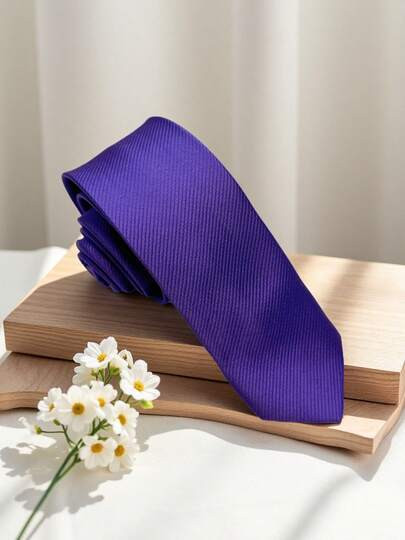 1pc Men Fashion Solid Purple Diagonal Striped Necktie, 1200 Needle High Density Handmade, Suitable For Business, Daily, School, Suit, Stage, Wedding, Holiday OccasionsMen Necktie | SHEIN