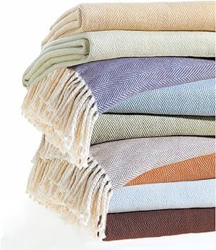 Sferra Celine Herringbone, 100% Cotton Throw Blanket - Mushroom | Amazon (US)