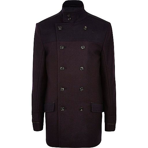 Navy two-tone smart coat | River Island (UK & IE)