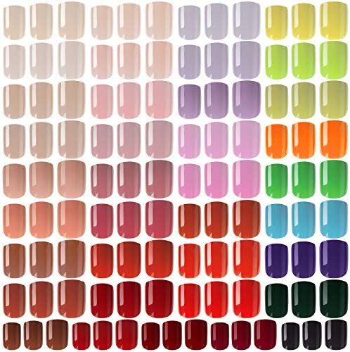 888 Pieces Colorful Short False Nails Square Artificial Fake Nail Full Cover Coffin Press on Nail... | Amazon (US)