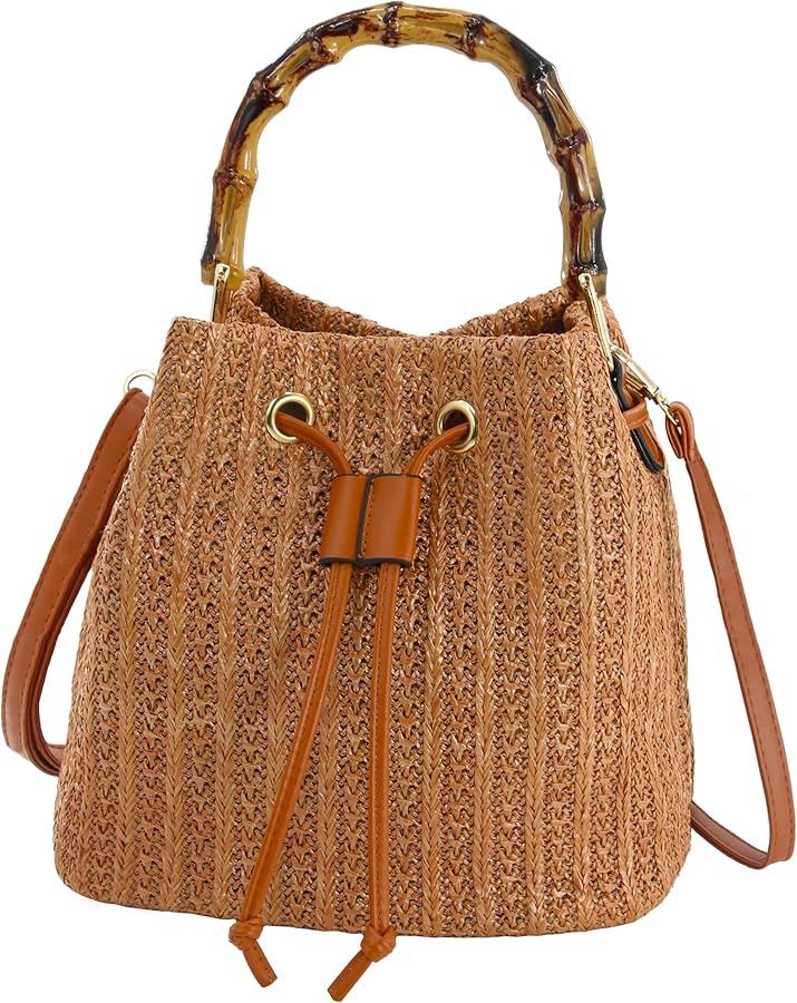 Women Beach Bag Summer Straw Woven Shoulder Bag Crossbody Bucket Handbags Handmade Hobo Purse Bam... | Amazon (US)