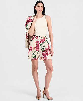 Women's Floral-Print Pleated Shorts | Macy's