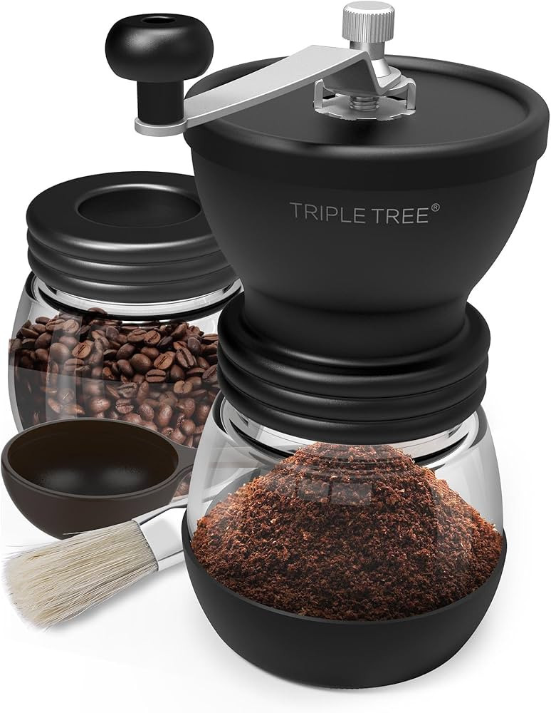 Manual Coffee Grinder with Ceramic Burrs, Hand Coffee Mill with Two Glass Jars(11oz each), Brush ... | Amazon (US)