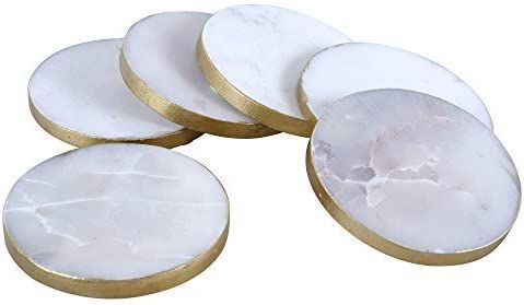 GoCraft Marble Gold Edge Coasters | Handcrafted White Marble Gold Painted Edge Coasters for Drink... | Amazon (US)