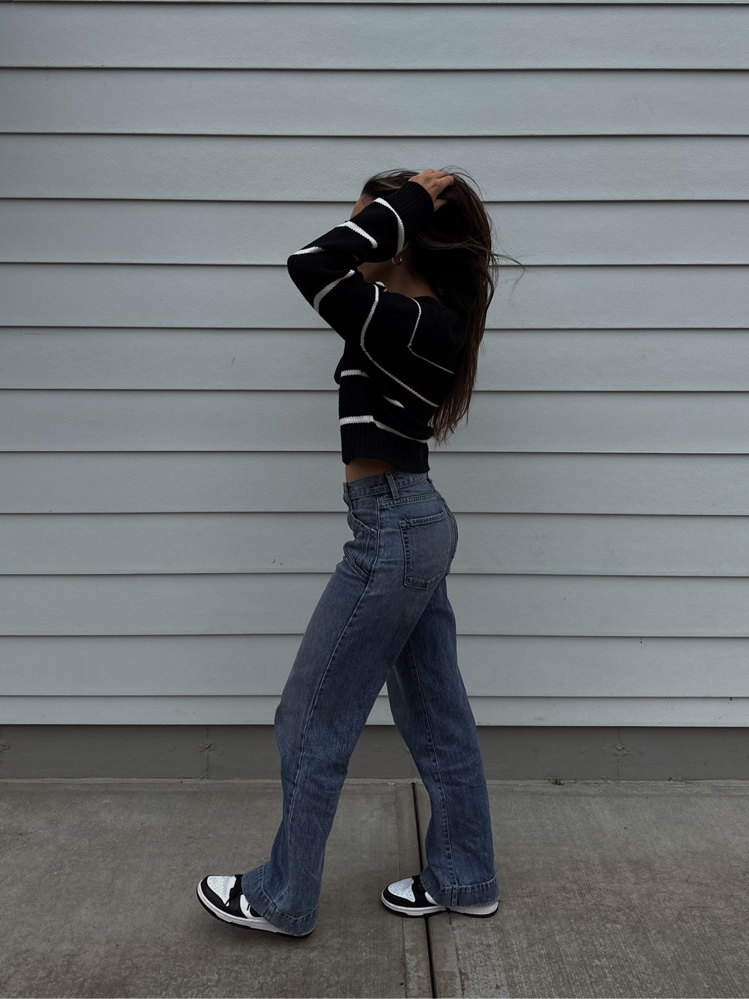 Fall striped sweater and low rise baggy jeans 🤍 

#LTKstyletip #LTKSeasonal #LTKGiftGuide