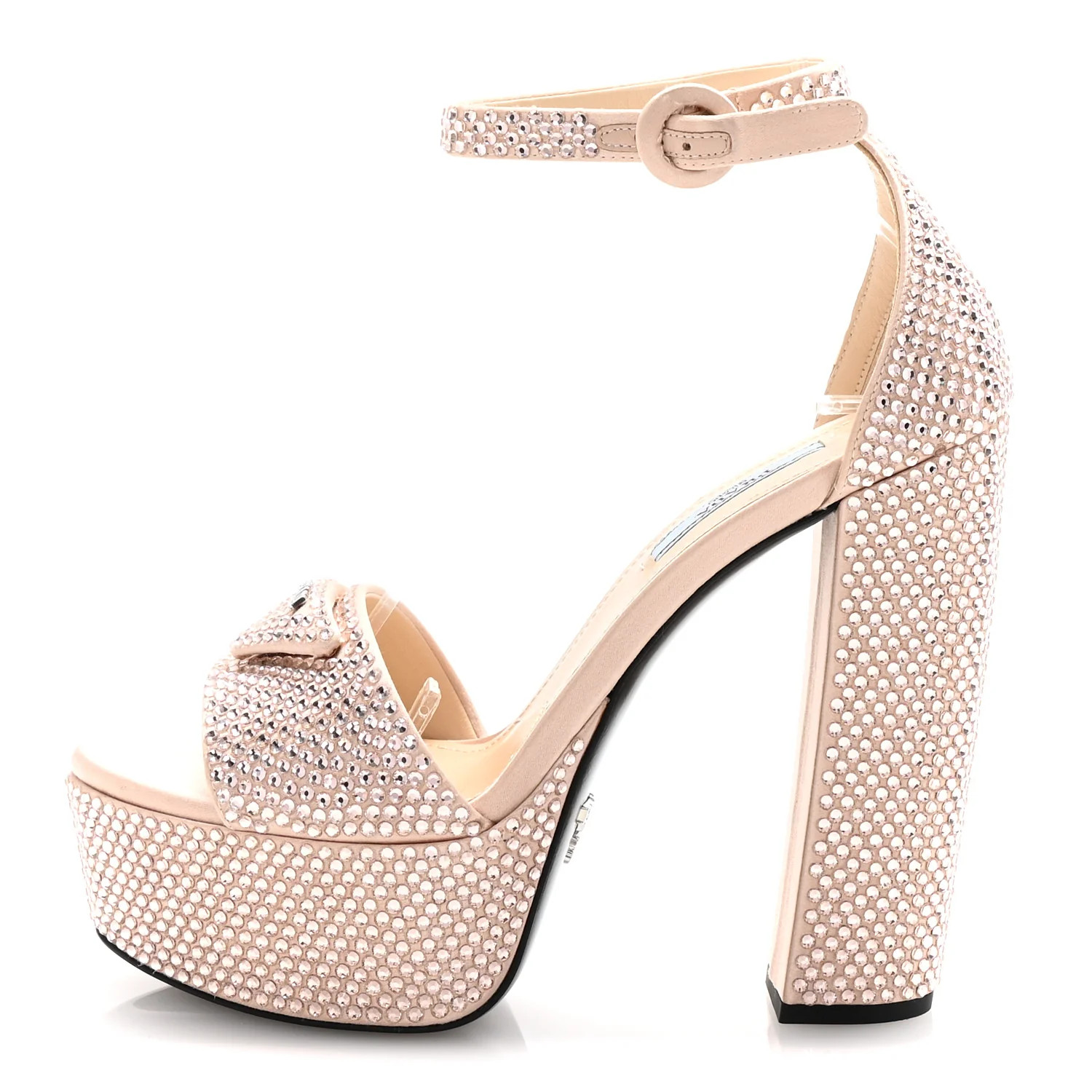 Prada Satin Crystal Triangle Logo 40/135mm Platform Sandals 36 Alabastro 1721622 | FASHIONPHILE (US)