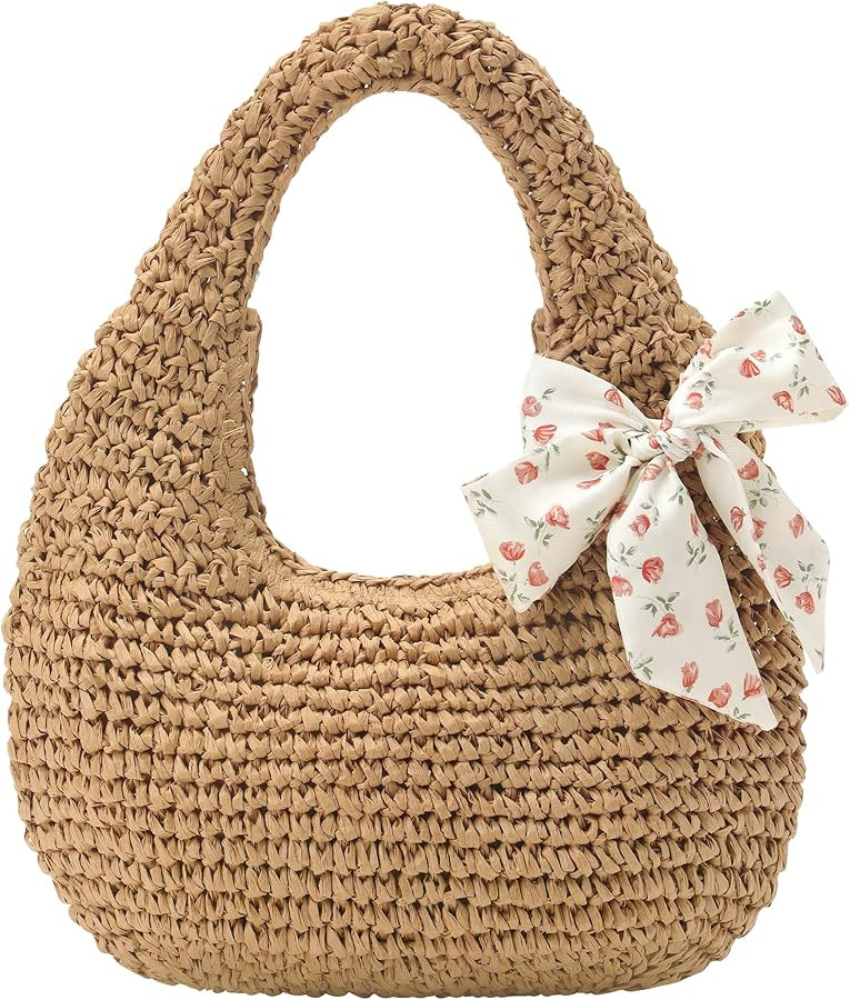 Beach Bags for Women - Handmade Straw Clutch Purses for Women Handbag Zip Closure Tote Bag Lightw... | Amazon (US)