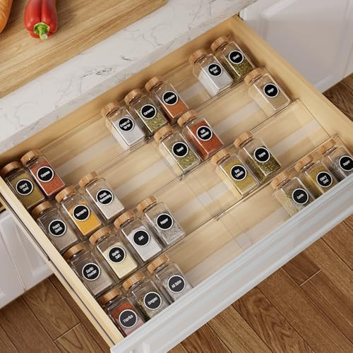8-Pack Spice Drawer Organizer, Expandable Acrylic Seasoning Rack (13" to 26") with Anti-Slip Mat,... | Amazon (US)